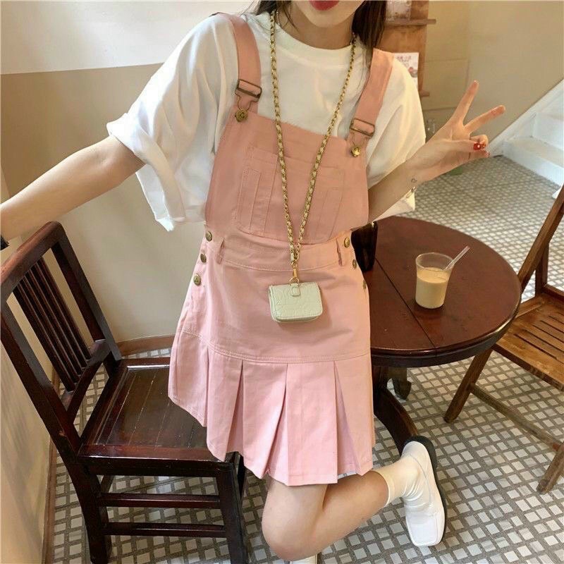 Set yếm chân váy xếp li nữ sinh