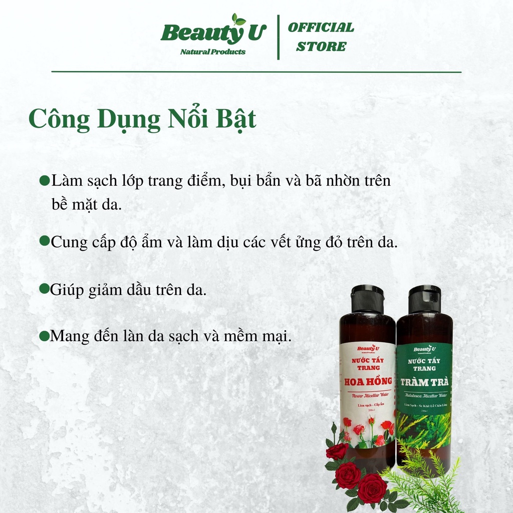 Nước tẩy trang tràm trà hoa hồng BeautyU 200ml làm sạch dưỡng ẩm cho mọi loại da