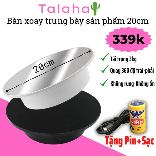 Bàn xoay trưng bày sản phẩm, Đế xoay điện 20cm đủ 5 màu xoay trái phải 360 độ tải trọng 3kg - Talaha