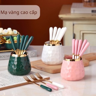 Cốc đựng Kèm 6 Dĩa ăn - Set 6 dĩa ăn hoa quả sang trọng Kèm cốc đựng