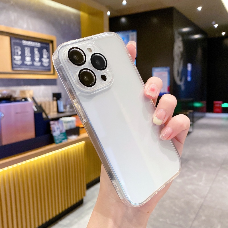 Ốp Điện Thoại Mặt Kính Viền Dẻo Trong Suốt Chống Rơi Cho iPhone 14 13 12 11 Pro Max