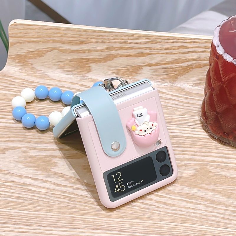 Ốp Samsung Z Flip 4 - Z Flip 3 - Z Flip3 - Flip4 5G phối màu pastel dây quai da cầm tay kèm charm dễ thương