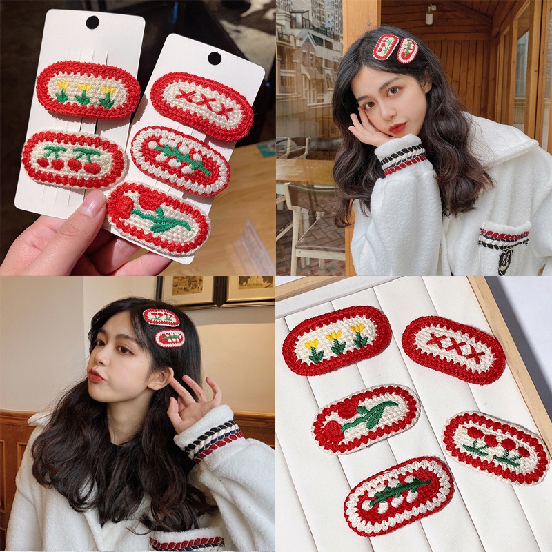 Kẹp Tóc Màu Đỏ Đan Dễ Thương Cho Bé Gái Dịp Năm Mới