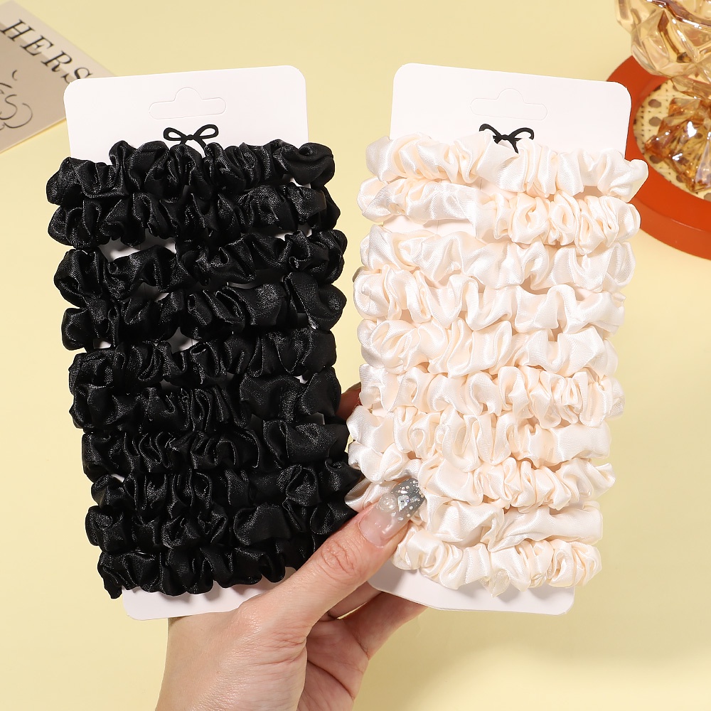 Set 10 Dây Cột Tóc Co Giãn Họa Tiết Chấm Bi Màu Trơn Thời Trang Cho Nữ