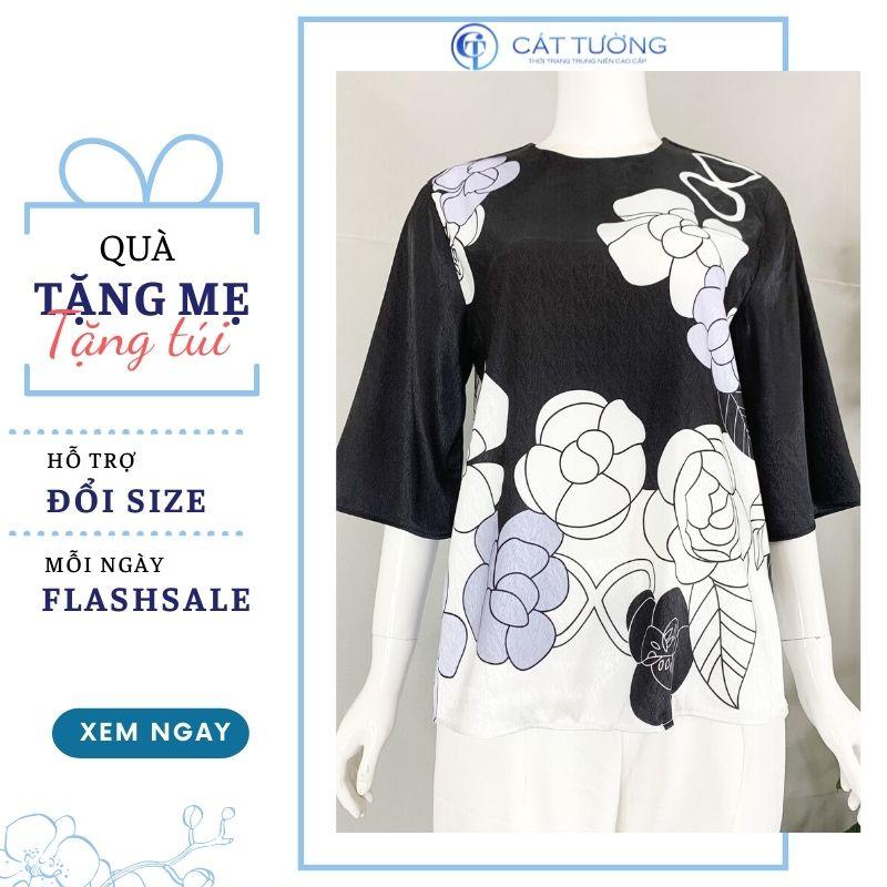 Áo nữ trung niên quà cho bà cho mẹ màu đen sang trọng nổi bật Sang 1 đen - Thời trang Cát Tường