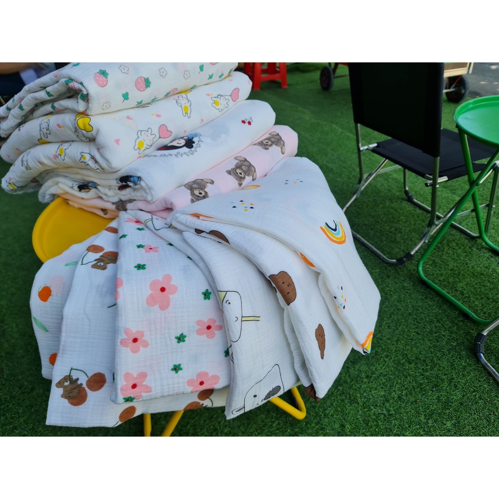 Vải xô muslin 2 lớp - may khăn sữa, khăn tắm, đồ cho bé "Các mẫu Dâu dễ thương"