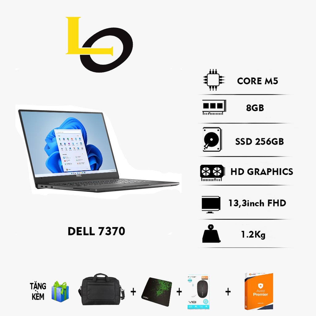 Laptop Dell Nhập Xịn 7390 i7 8650U/Ram 16Gb/SSD 256Gb/Màn 3k Tràn Viền /Mỏng Nhẹ Đẹp Keng  99%
