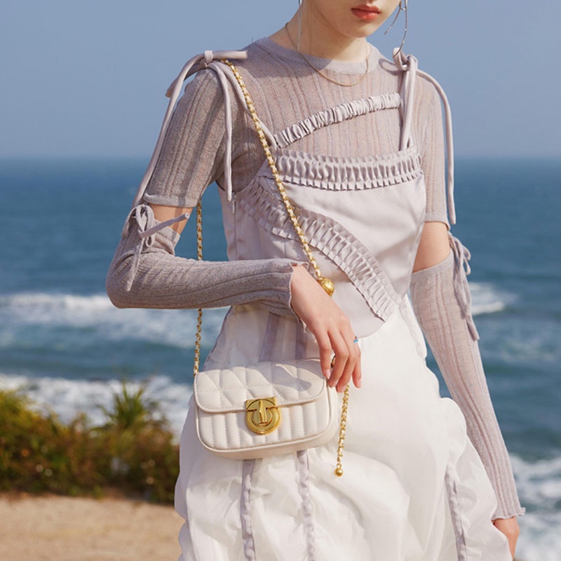 Mischa Túi Đeo Vai Da PU Màu Trơn Phối Dây Xích Thời Trang Cao Cấp