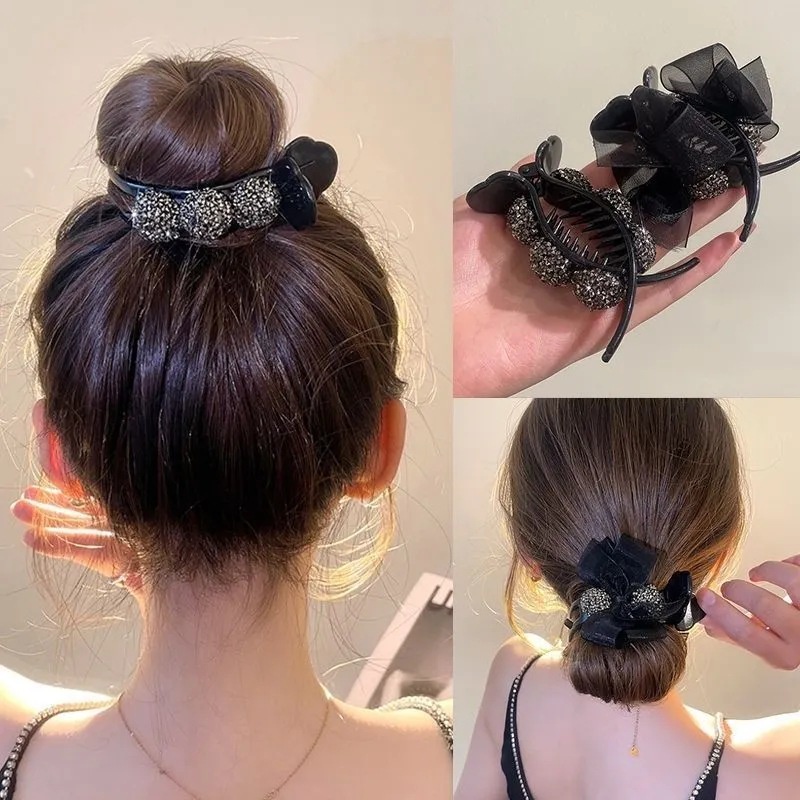 Kẹp tóc nữ càng cua dài đính hạt lấp lánh kèm nơ voan sang chảnh KEP19