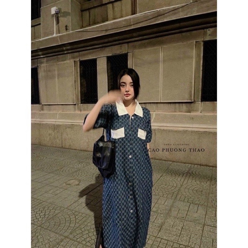 Đầm Jean Dáng Suông Phối Màu Cổ Siêu Xinh