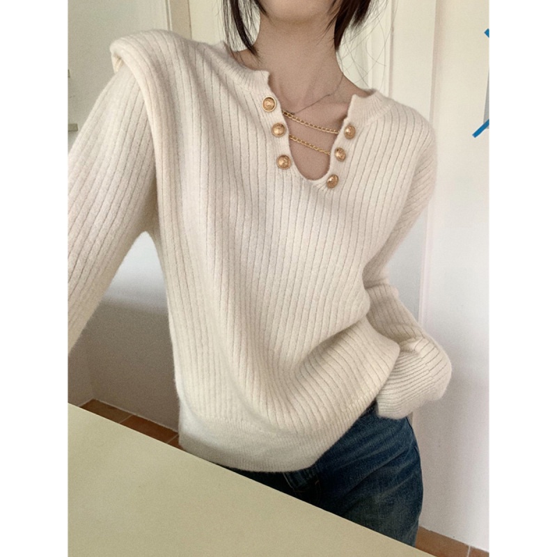 Áo Len Dài Tay Cổ Chữ V Form Rộng Thiết Kế Mới Thời Trang Mùa Thu Đông Dành Cho Nữ