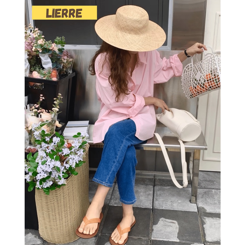 Áo sơ mi form rộng LIERRE unisex basic màu hồng pastel dáng suông phom oversize bigsize chất liệu cotton lụa mát mịn