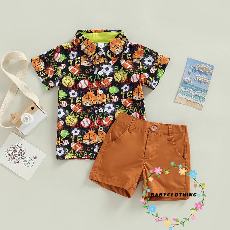 Bộ 2 Món Áo Sơ Mi Tay Ngắn + Quần Short Bóng Đá Màu Trơn Cho Bé Trai