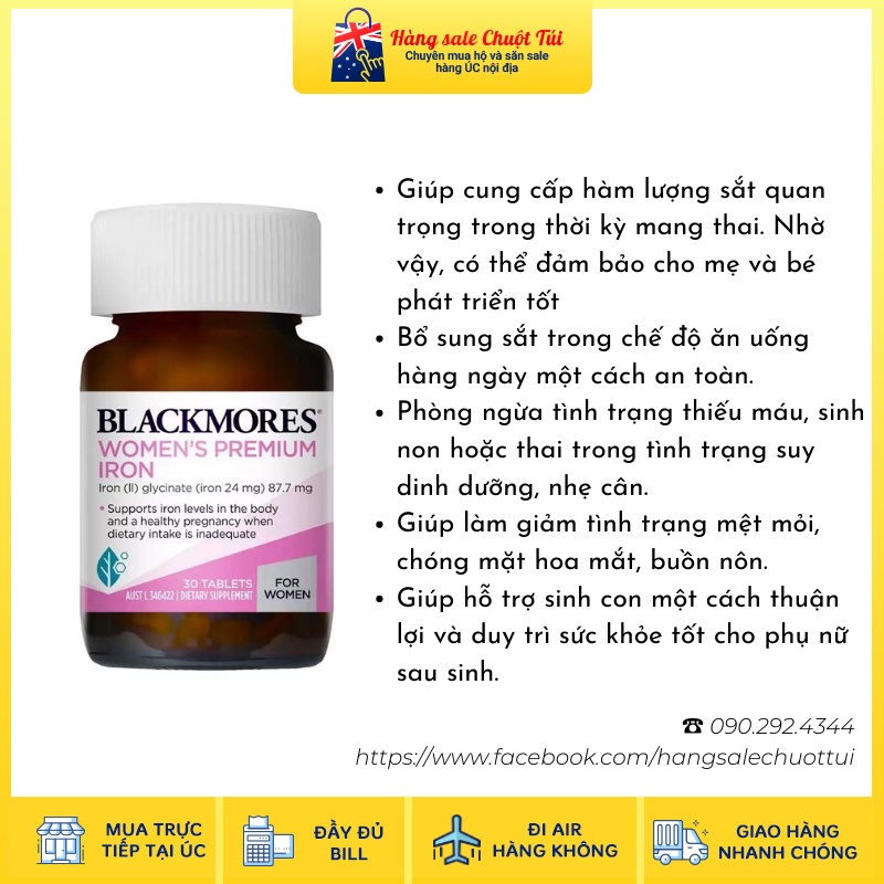 Viên sắt bầu Blackmores Pregnancy Iron 30 viên