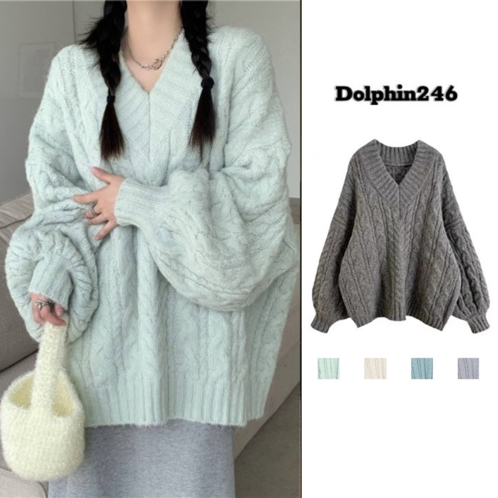 Áo len dệt kim tay dài cổ tim V vặn thừng chất dày dăn siêu ấm thời trang thu đông phong cách Hàn Quốc G-17