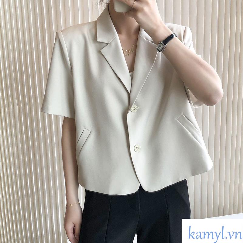 KAMYL Áo Khoác Blazer Nữ Ngắn Tay Dáng Ngắn Công Sở Thanh Lịch Thời Trang Sugal AO KHOAC NU