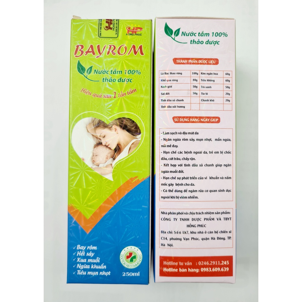 Nước tắm 100% thảo dược bay rôm hết sảy rôm sảy BAYROM 250ml