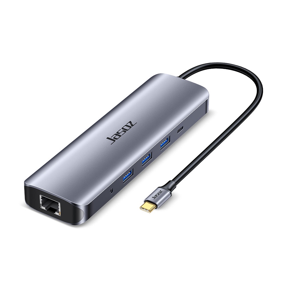 Đế cắm Type-C bộ nguồn 10 trong 1 USB3.0 *3 +3.5AV + VGA + HDMI + DP + SD + TF + Gigabit RJ45 JASOZ H113