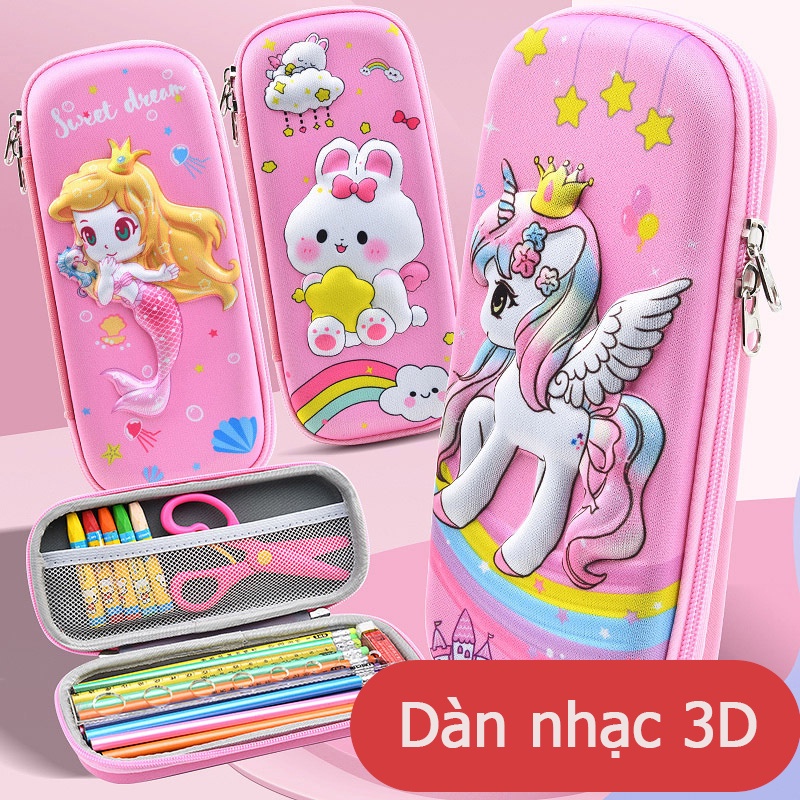 Kawaii Hộp Đựng Bút Chì Sức Chứa Lớn In Hình 3D Dễ Thương Cho Bé Gái Đi Học