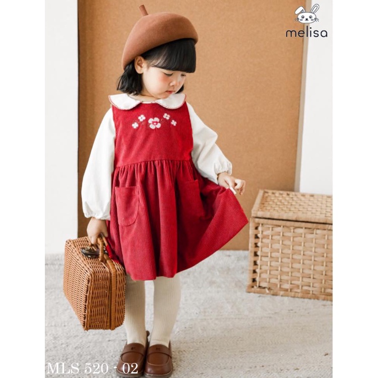 Set yếm bé gái nhung tăm và áo sơ mi trắng Melisa cao cấp 4 màu