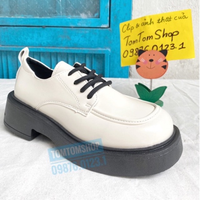 Có sẵn - Giày màu trắng kem oxford ulzzang đế bánh mỳ đế xuồng đế cao buộc dây - ảnh thật - clip thật