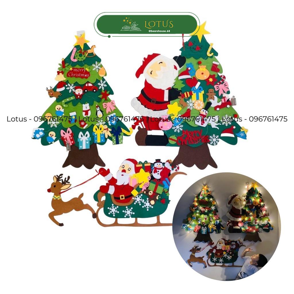 Cây thông noel vải nỉ dán tường cho bé mẫu Ông già Noel ôm cây và mẫu Tuần lộc kéo xe quà mới nhất