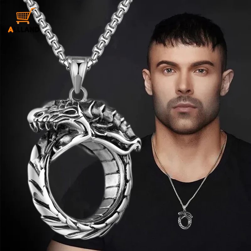 Vòng cổ Mặt Hình Đầu Rồng Bằng Thép Không Gỉ Phong Cách Hip Hop Thời Trang Cho Nam