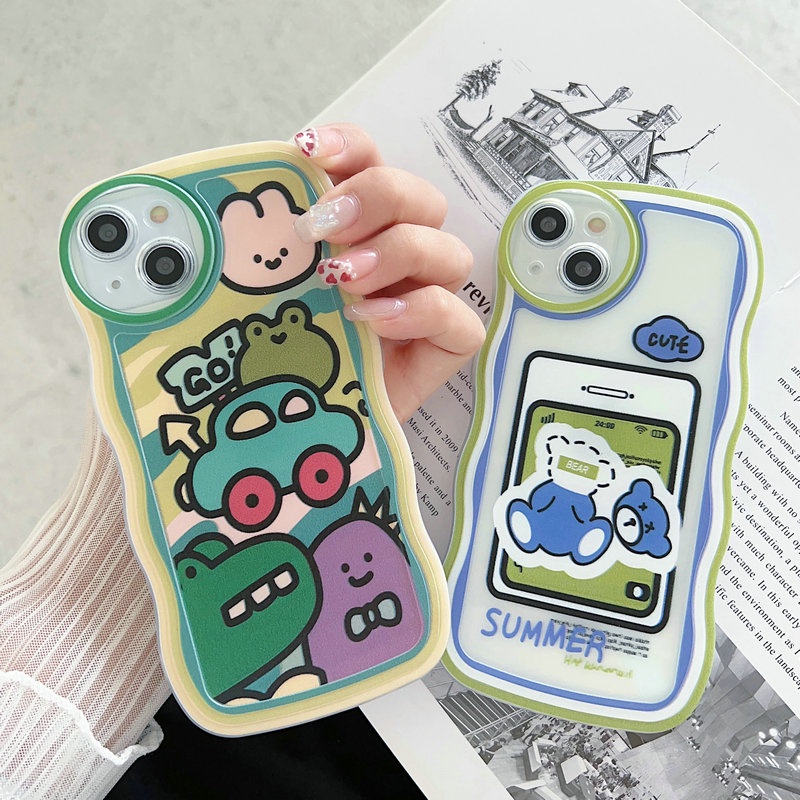 Cute Casing Redmi 12C A1 10C 10A 9C 9A 9S 8 6A 5A Note 12 4G 5G 11S 11 10s 10 Pro 9 9S 8 POCO X4 X5 M3 X3 Pro NFC Cartoon Waves Edge Bear Car Fine Hole Shockproof Clear Soft Phone Case Cover STB 03