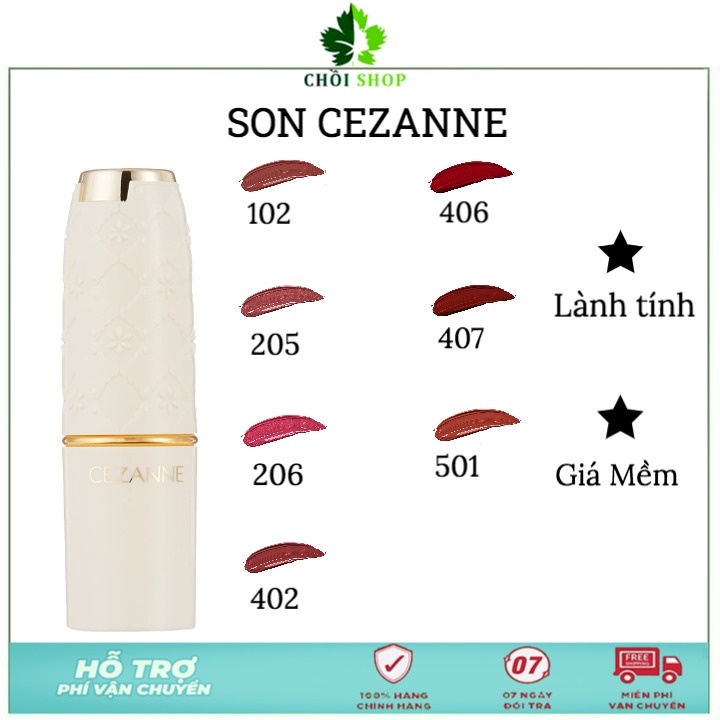 Son lì Cezanne Lasting Lip Color N 501 - 407 - 406 - 402 - 206 - 205 - 102 Nhật bản