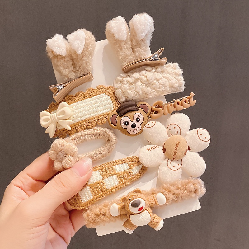 Set 9 Kẹp Tóc Đính Nơ / Bông Hoa Dễ Thương Cho Bé Gái