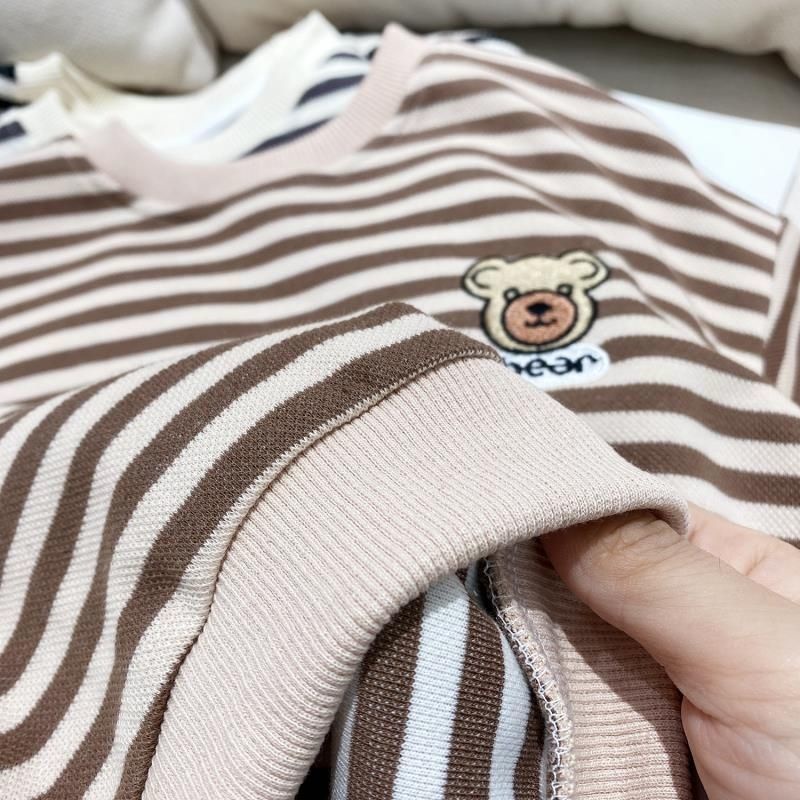 Áo Nỉ Dài Tay Họa Tiết Kẻ Sọc Thời Trang Thu Đông Cho Bé