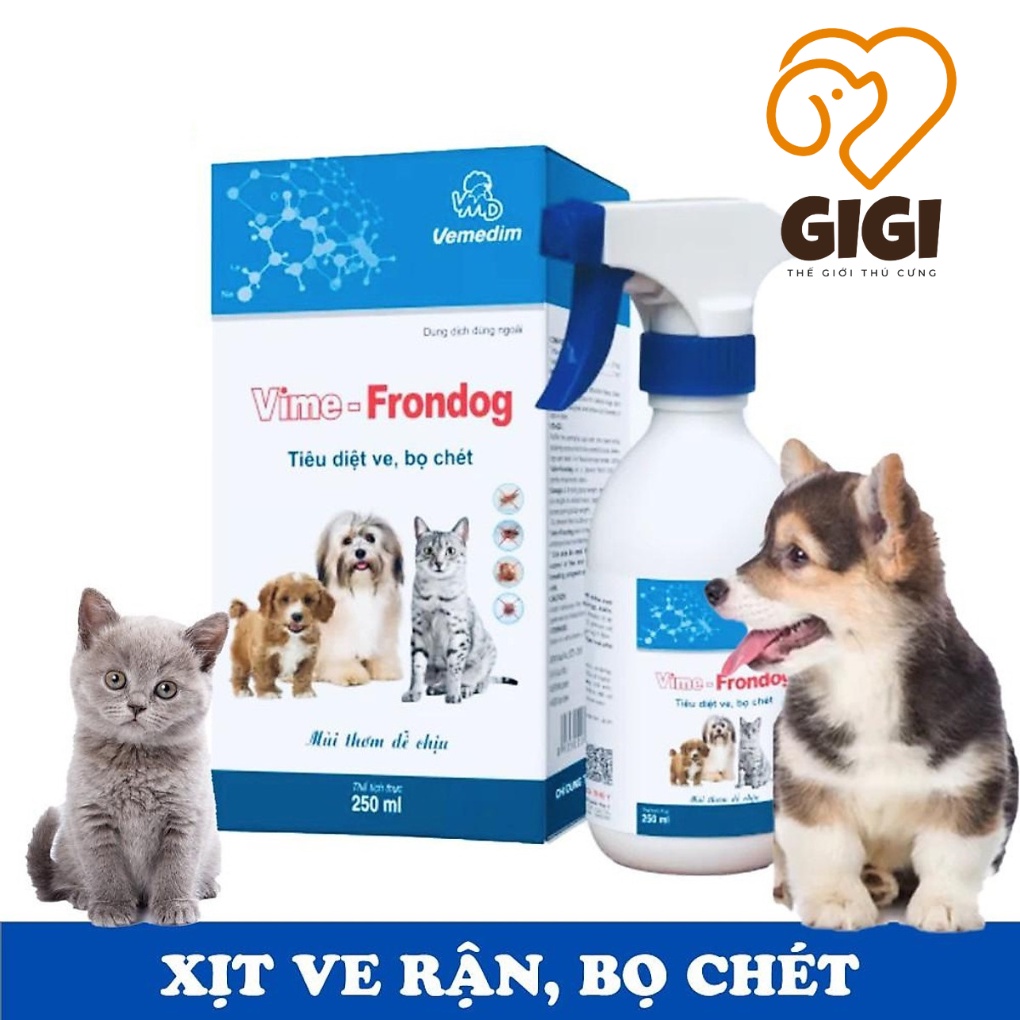 Xịt trị ruồi muỗi diệt ve rận bọ chét chó mèo Vime-Frondog 250ml an toàn cho thú cưng mang thai đang bú - GiGi Pet Shop