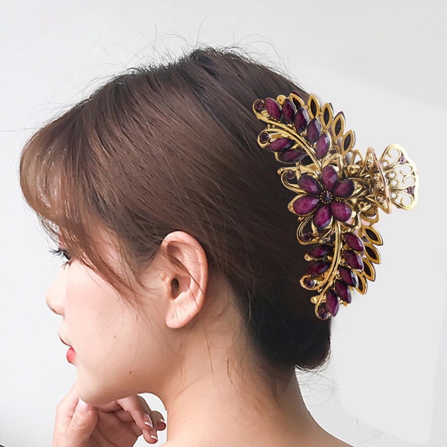 Kẹp Tóc Kim Loại Hình Hoa Đính Đá Phong Cách Cổ Điển Cho Nữ