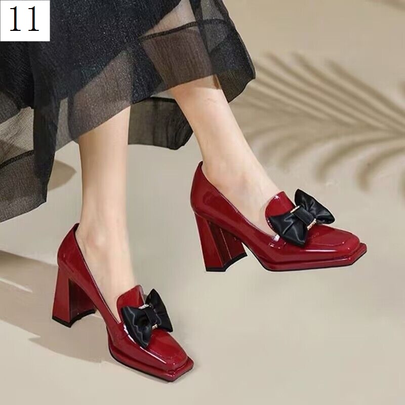 Giày Cao Gót Da Thật Mũi Vuông Thắt Nút Chống Thấm Nước Thời Trang Xuân Thu 2022 Cho Nữ