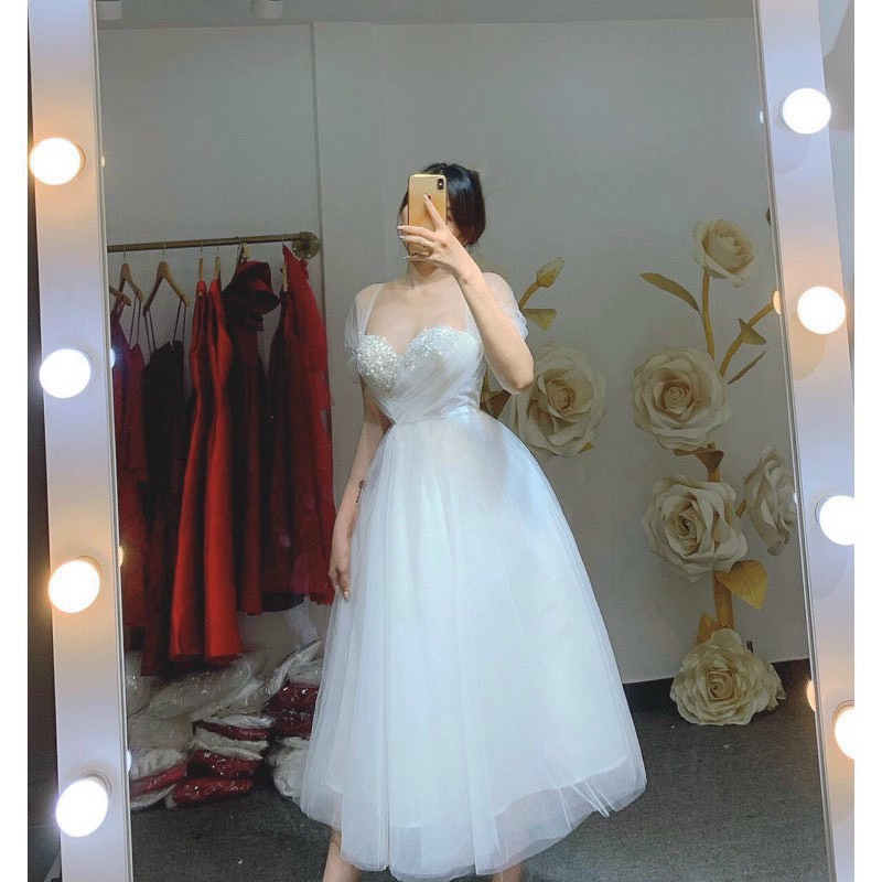 SIÊU SALE | ĐẦM LƯỚI PHỐI NGỰC KIM SA TAY NGẮN DÁNG XÒE SIÊU XINH UP SHOP HHP