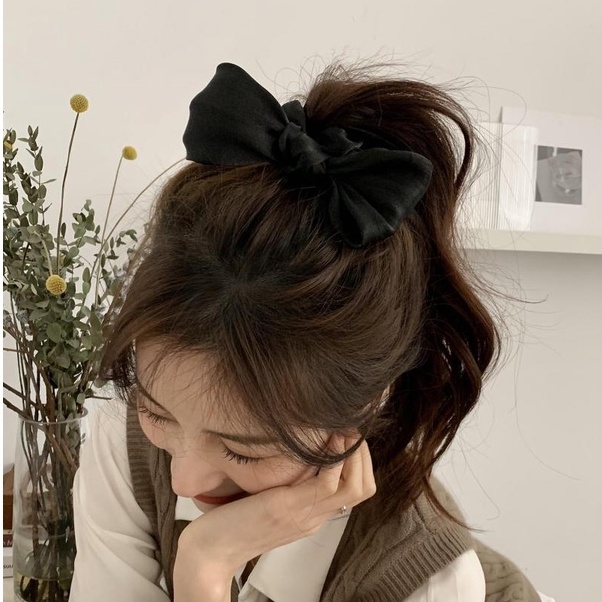 Dây chun cột tóc Classy thắt nơ màu đen đáng yêu cho nữ PK1088