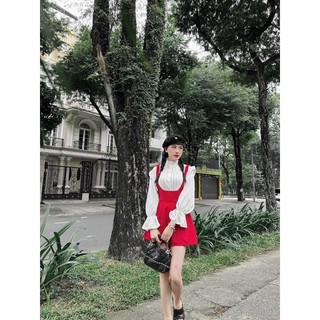 Sét áo sơ mi trắng xếp + yếm đỏ