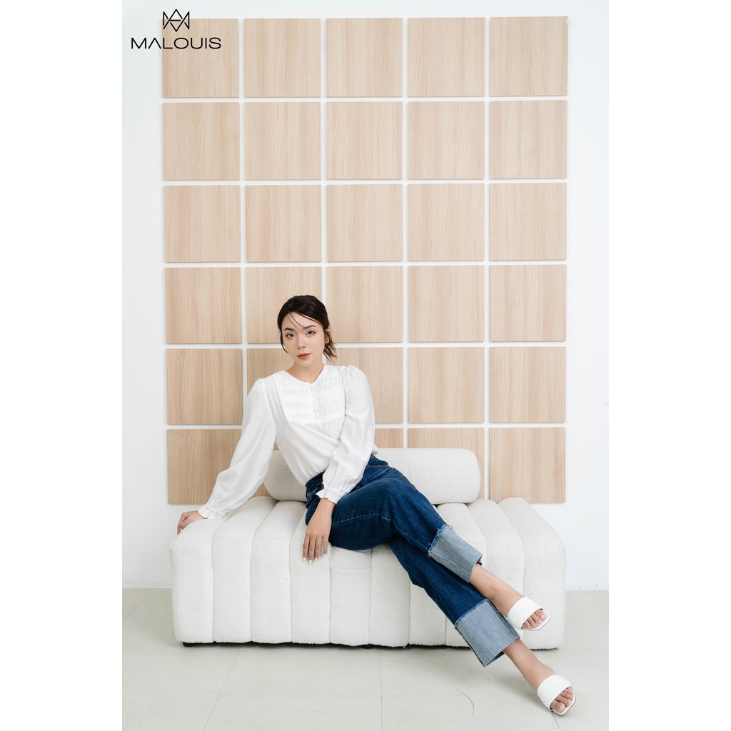 Áo sơ mi kiểu tay dài màu trắng chất tơ lụa Hàn, mềm mịn - M165