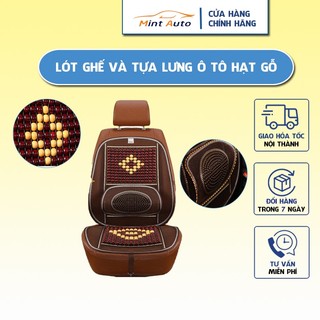 Tấm lót ghế và tựa lưng ô tô hạt gỗ massage cao cấp loại có đỡ lưng giúp chống đau lưng