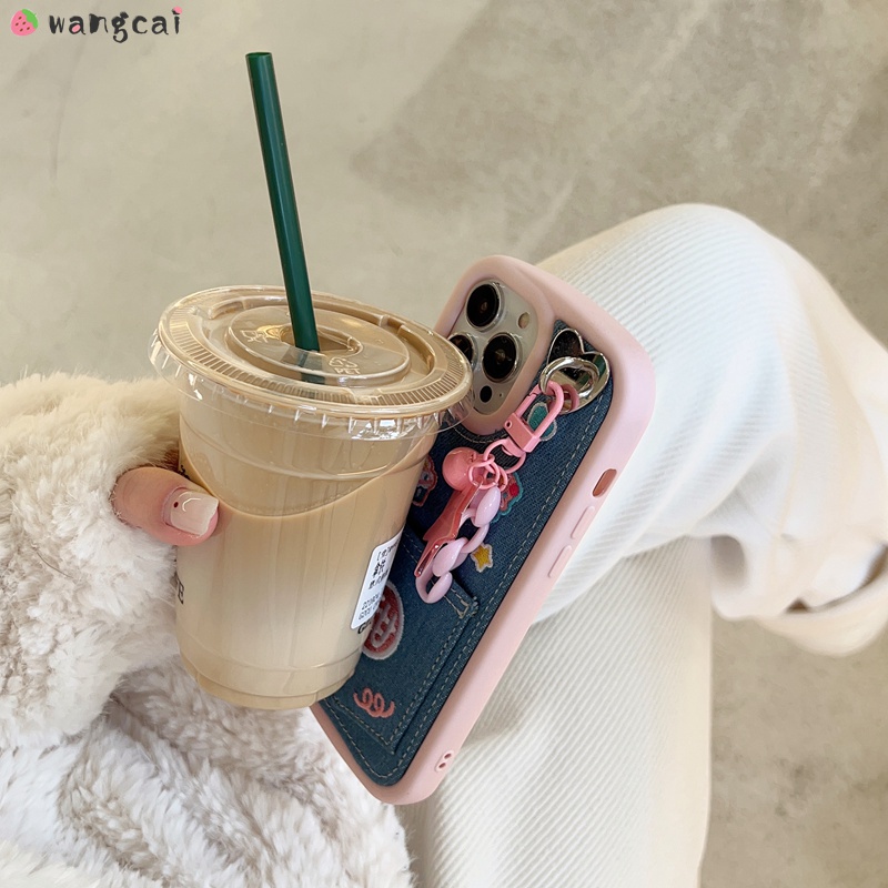 Ốp Điện Thoại Denim Thêu Hình Cô Gái Và Que Kem Cho iPhone 14 Plus 14 13 12 11 Pro Max