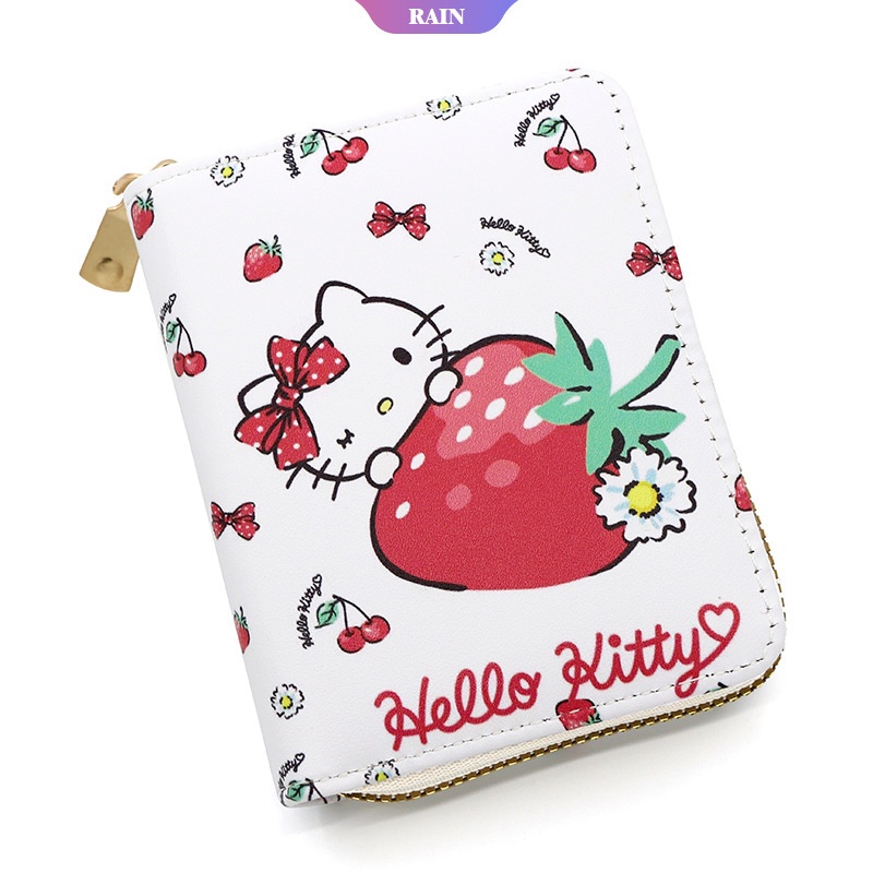Ví Ngắn Đựng Thẻ / Tiền Xu Nhiều Ngăn Sức Chứa Lớn In Họa Tiết Hoạt Hình Sanrio Hello Kitty Dễ Thương Có Khóa Kéo Cho Nữ
