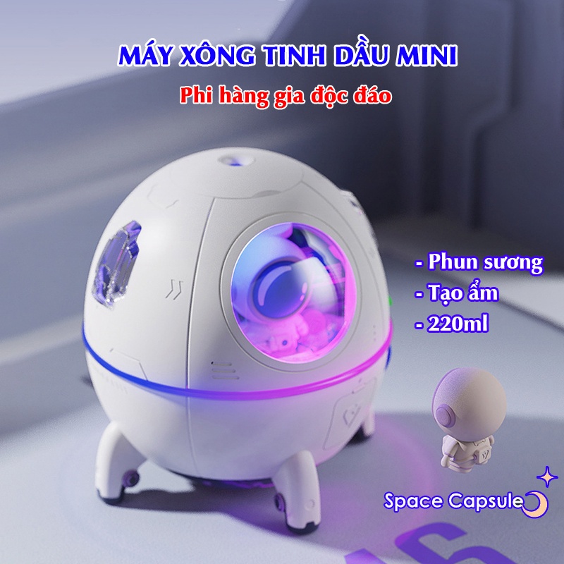 Máy xông tinh dầu mini, tích hợp đèn ngủ, phun sương tạo ẩm PHI HÀNH GIA đôc đáo, đèn led nhiều màu sắc cực đẹp