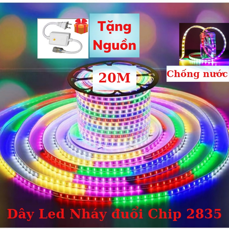 20M Dây Led Nháy Đuổi CHIP 2835 Tặng kèm nguồn chống nước trang trí ngoài trời Đèn led quấn cây