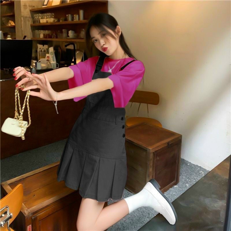 Set yếm chân váy xếp li nữ sinh