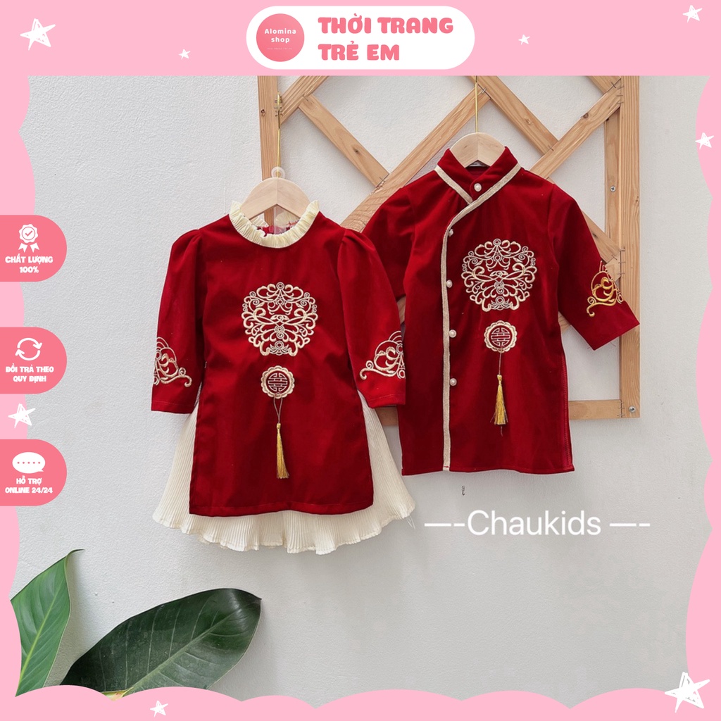 Sét Áo Dài Cách Tân Siêu Đẹp Cho Bé Trai - Bé Gái Chất Nhung Cao Cấp 12-28KG