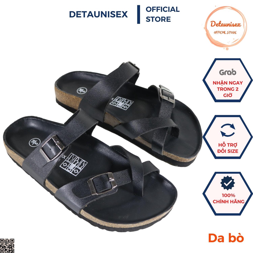 Dép Xỏ Ngón Màu Đen Nam Nữ Đế Trấu Lót Đen Detaunisex - DETA22F