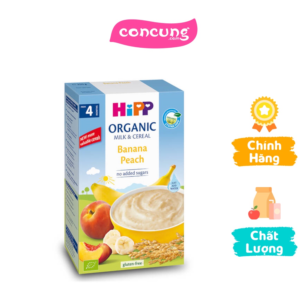 Bột ngũ cốc chứa sữa Chuối, đào hữu cơ HiPP Organic cho bé từ 6-36 tháng tuổi