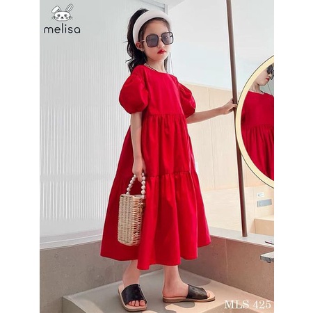 Đầm đỏ maxi - babydoll Bé Gái xuất Hàn