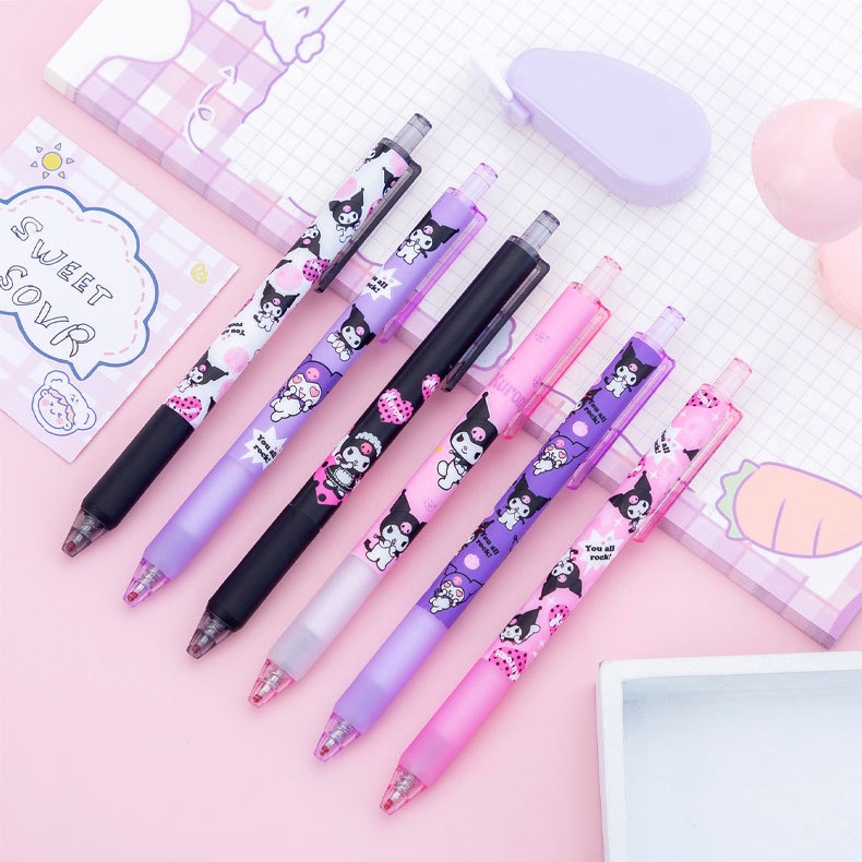Bút Mực Gel Mực Đen Họa Tiết Hoạt Hình Dễ Thương Có Thể Thu Gọn Cho Học Sinh