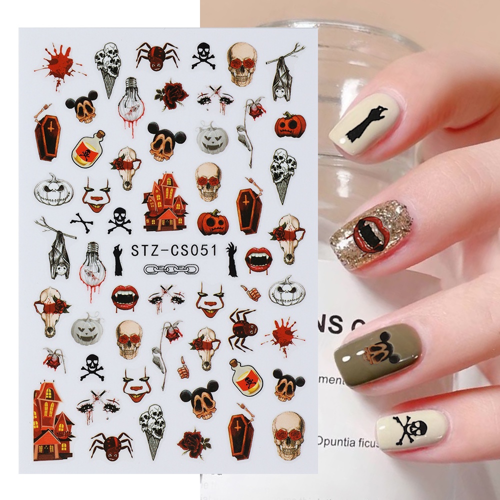Miếng Dán Trang Trí Móng Tay Chủ Đề Halloween Nhiều Màu Sắc